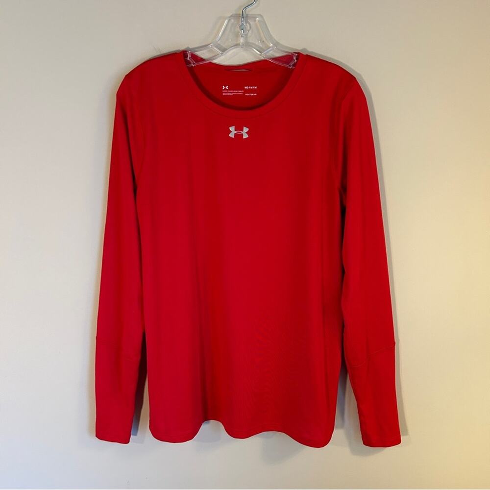 ✨ Under Armour Red Heatgear Crewneck Loose Fit Long Sleeve Workout Tee Sz Medium
